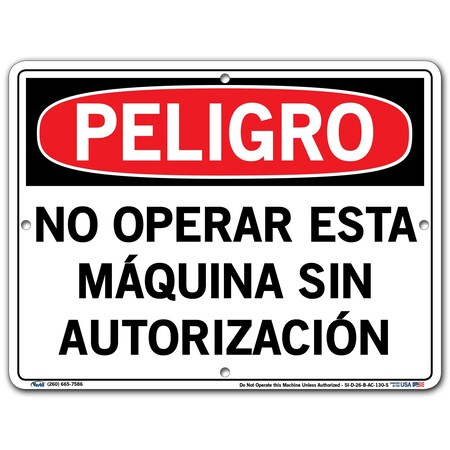 Vestil Aluminum Composite Sign, 9-1/2" Height, 12-1/2" Width, Aluminum Composite, Rectangle, Spanish SI-D-26-B-AC-130-S